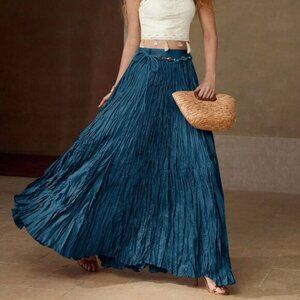Baby Blue Elegant Women's Textured High Waist Maxi Skirt